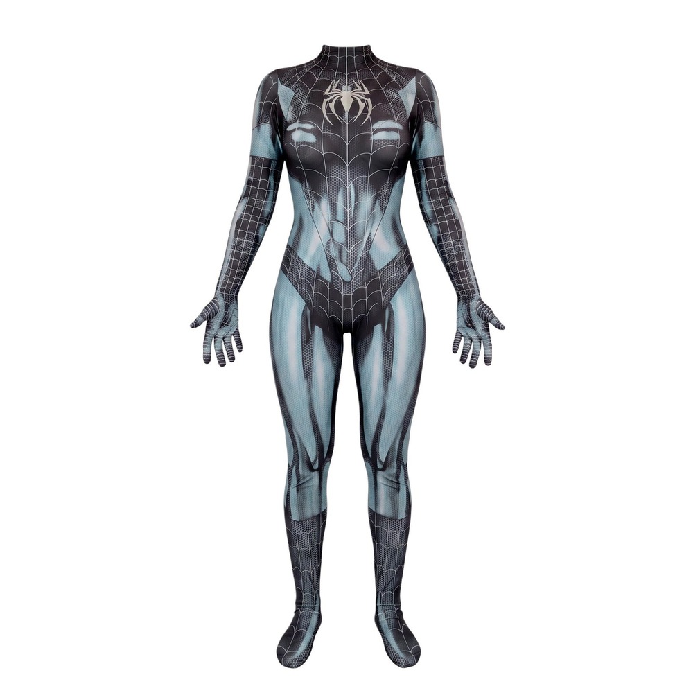 NEW XS Gray Spiderwoman Spiderman Girl Catsuit Crotchless Jumpsuit Costume